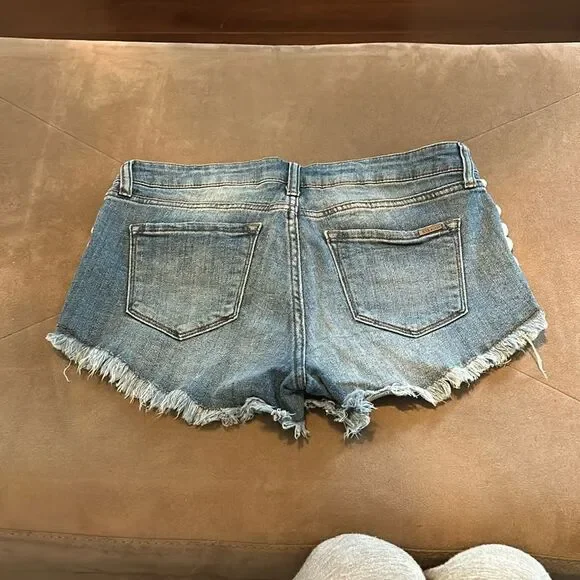 STS Blu Distressed Blue Jean Shorts with Pom-Pom Trim - Picture 3 of 12
